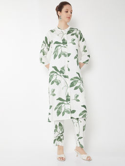 max - Women Off White-Green Floral Printed Kurta