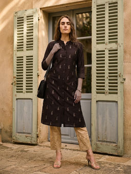 max - Women Brown Embroidered Thread Work Kurta