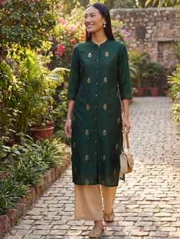 max - Women Green Embroidered Thread Work Kurta