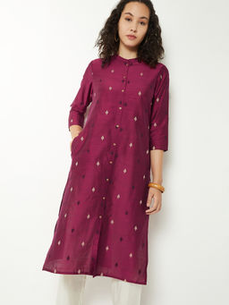 max - Women Wine Woven Kurta