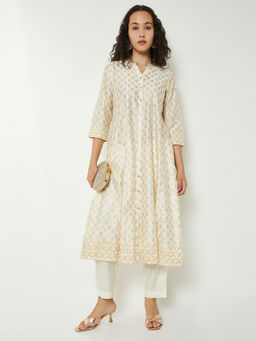 max - Women Off White Woven Embroidered Kurta