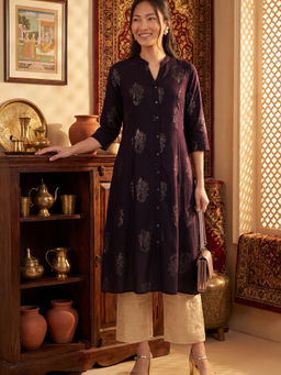 max - Women Burgundy Floral Printed Kurta