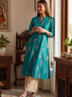 max - Women Teal Floral Printed Kurta