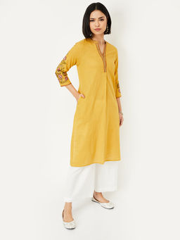 max - Women Yellow Floral Embroidered Kurta