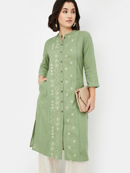 max - Women Green Embroidered Thread Work Kurta