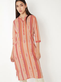 max - Women Peach Stripes Printed Kurta