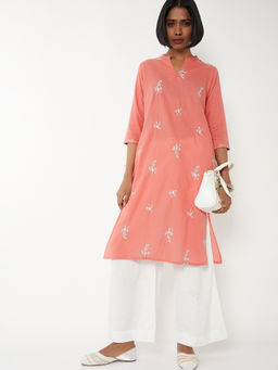 max - Women Coral Floral Embroidered Kurta
