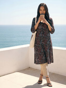 max - Women Black Floral Printed Kurta