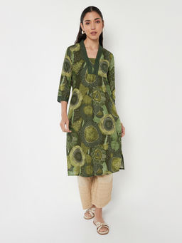max - Women Olive Floral Printed Kurta