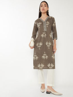 max - Women Grey Polka Dots Printed Kurta