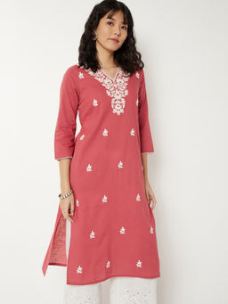 max - Women Coral Floral Embroidered Kurta