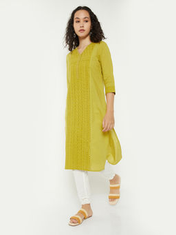 max - Women Olive Self Design Embroidered Kurta