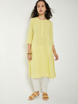 max - Women Yellow Embroidered Thread Work Kurta