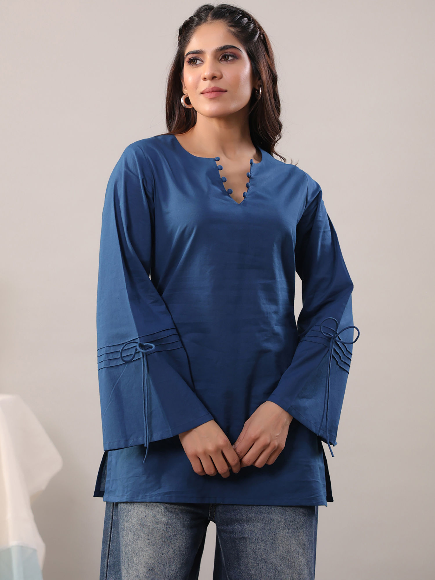 Women Navy Blue Solid Short Kurti-image-10