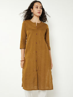 max - Women Mustard Self Design Thread Work Kurta