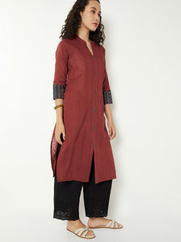 max - Women Maroon Printed Thread Work Kurta