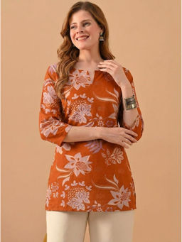 Surhi - Women Orange Floral Printed Short Kurti
