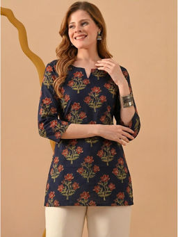 Surhi - Women Navy Blue Floral Printed Short Kurti
