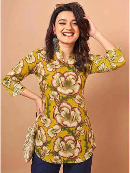 Surhi - Women Yellow Floral Printed Short Kurti