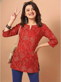 Surhi - Women Red Floral Printed Short Kurti
