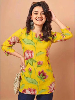 Surhi - Women Yellow Floral Printed Short Kurti