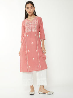 max - Women Peach Embroidered Thread Work Kurta