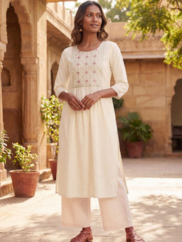 max - Women Off White Embroidered Sequined Work Kurta