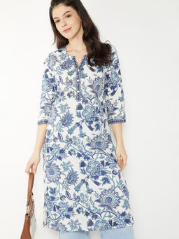 max - Women Blue-White Floral Printed Kurta