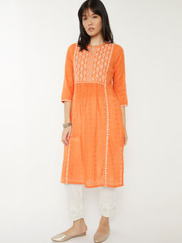 max - Women Orange Embroidered Thread Work Kurta