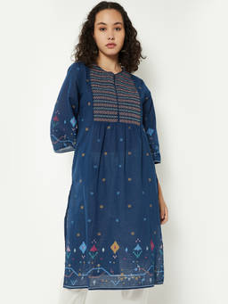 max - Women Navy Blue Embroidered Thread Work Kurta
