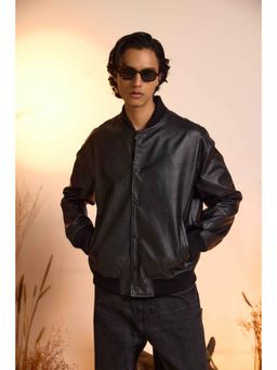 The Clothing Factory - Black Faux Leather Oversized Bomber Jacket