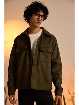 The Clothing Factory - Suede Utility Oversized Jacket-Olive Green