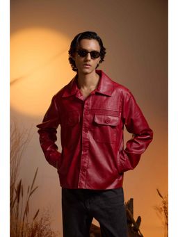 The Clothing Factory - Utility Oversized Faux Leather Jacket-Cherry Red