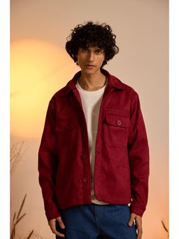 The Clothing Factory - Suede Utility Oversized Jacket-Wine Red