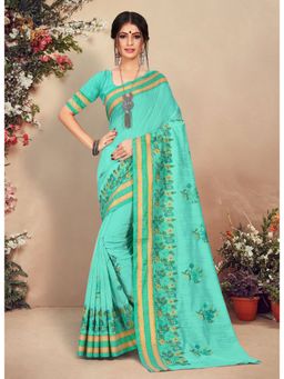 Sangam Prints - Green Thread Work Traditional Saree with Unstitched Blouse