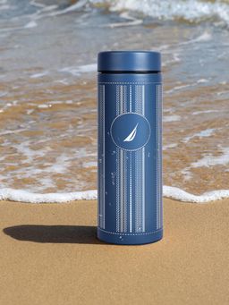 Nautica - Sleek Insulated Travel Bottle: 24-Hour Hot & Cold Flask Titanium Prtd-Blue/White
