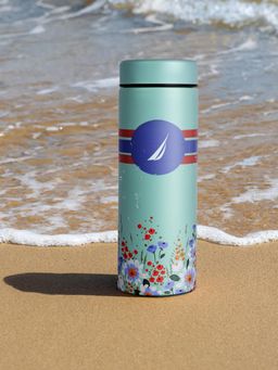 Nautica - Sleek Insulated Travel Bottle: 24-Hour Hot & Cold Flask Titanium Prtd-Green/Blue