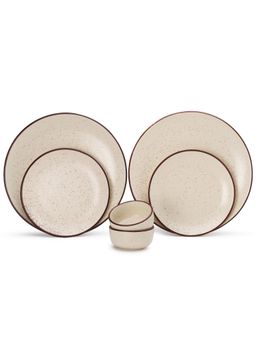 BODHI HOUSE - Beige Speckled Handcrafted 6 Pieces Dinner Set, Microwave and Dishwasher Safe