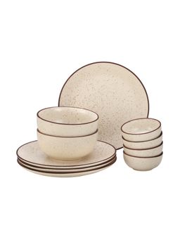 BODHI HOUSE - Beige Speckled Handcrafted 10 Pieces Dinner Set, Microwave and Dishwasher Safe