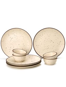 BODHI HOUSE - Beige Handcrafted 8 Pieces Dinner Set, Microwave and Dishwasher Safe