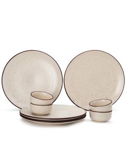BODHI HOUSE - Beige Speckled Handcrafted 8 Pieces Dinner Set, Microwave and Dishwasher Safe