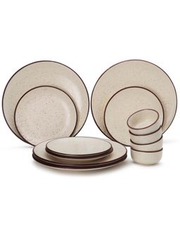 BODHI HOUSE - Beige Speckled Handcrafted 12 Pieces Dinner Set, Microwave and Dishwasher Safe