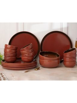 BODHI HOUSE - Deep Red Chip Resistance 20 Pieces Dinner Set, Microwave and Dishwasher Safe