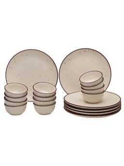 BODHI HOUSE - Beige Handcrafted 18 Pieces Dinner Set, Microwave and Dishwasher Safe