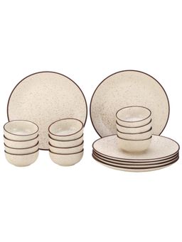 BODHI HOUSE - Beige Speckled Handcrafted 18 Pieces Dinner Set, Microwave and Dishwasher Safe