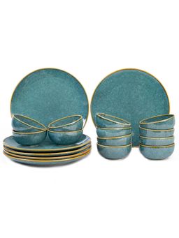 BODHI HOUSE - Ocean Green Reactive Glaze 18 Pieces Dinner Set, Microwave and Dishwasher Safe