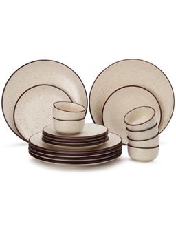 BODHI HOUSE - Beige Speckled Handcrafted 18 Pieces Dinner Set, Microwave and Dishwasher Safe