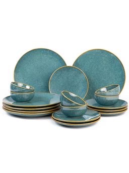 BODHI HOUSE - Ocean Green Reactive Glaze 18 Pieces Dinner Set, Microwave and Dishwasher Safe