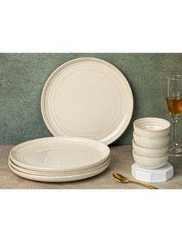 BODHI HOUSE - Spanish White Chip Resistance 8 Pieces Dinner Set, Microwave and Dishwasher Safe