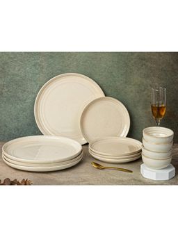 BODHI HOUSE - Spanish White Chip Resistance 12 Pieces Dinner Set, Microwave and Dishwasher Safe